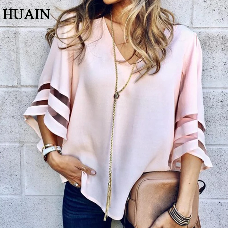 Для женщин Блузки на весну и осень 2018 новая сетка Лоскутная Блузка Европейский