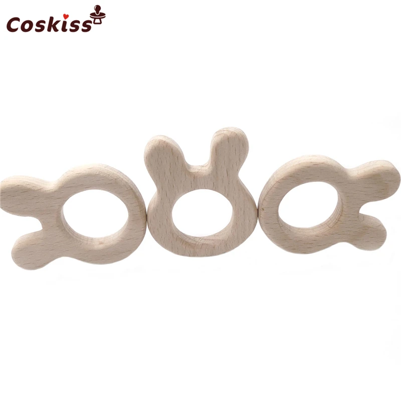 Mordedor de madera Natural hecho a mano, conejo de haya, personalizado, colgante, respetuoso con el medio ambiente, seguro, juguetes para beb&eacute;s-2