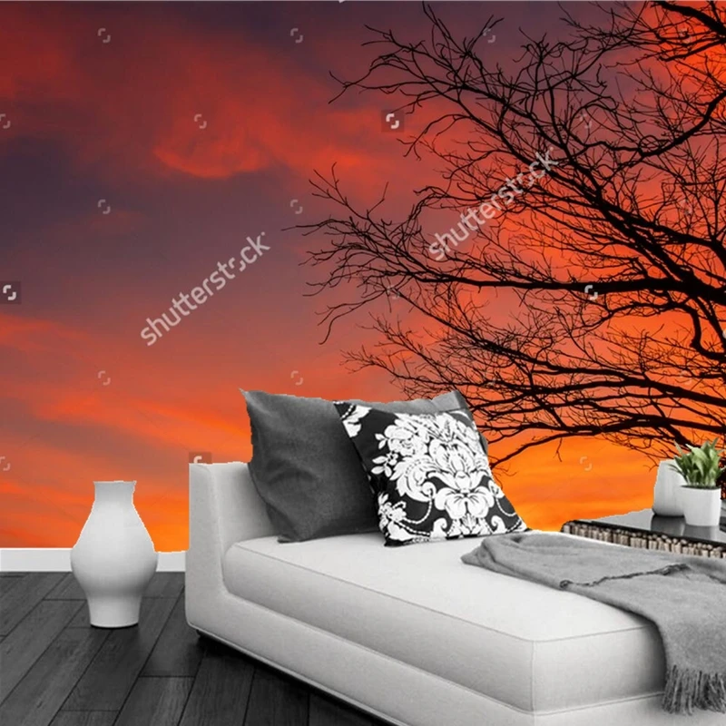 

Custom modern wallpaper,Dry branches under sunset,3D photo natural scenery for living room bedroom kitchen background wallpaper
