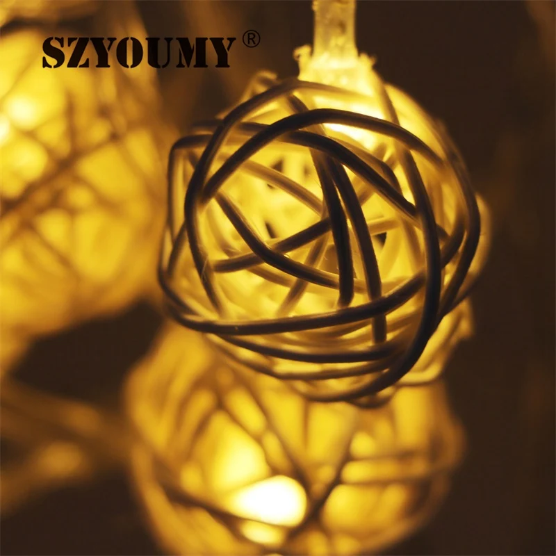 

SZYOUMY New 220V 4M 20 LED Wicker Rattan Balls Fairy Lights Warm White EU Plug Holiday Lighting For Christmas
