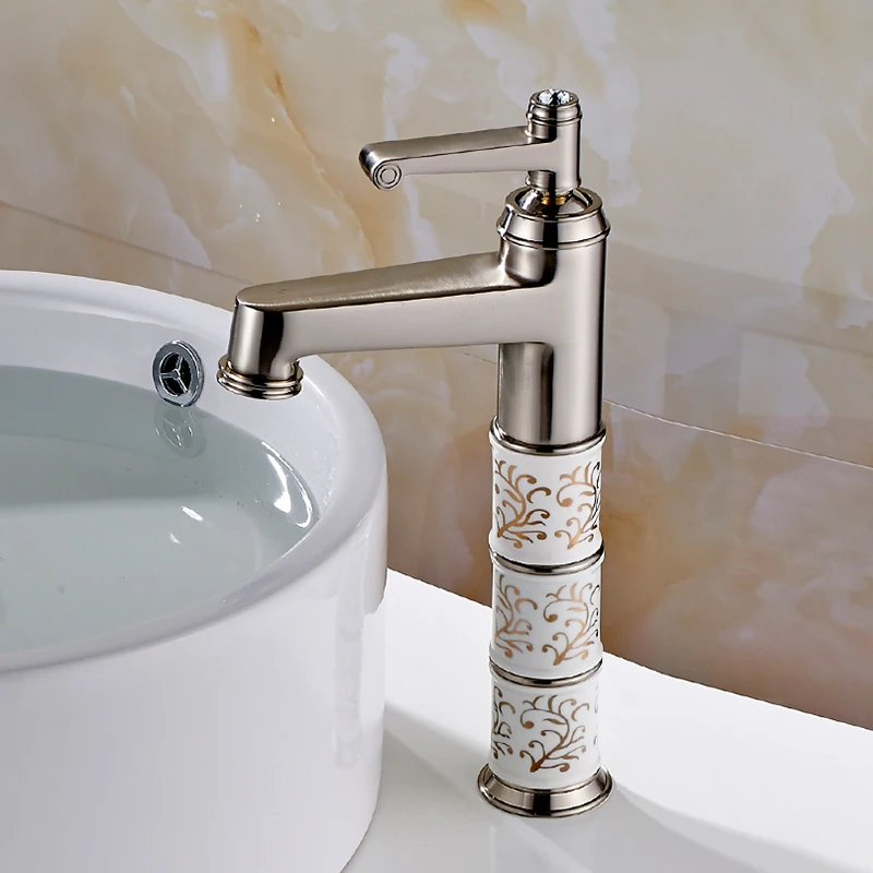 Золотистый смеситель для раковины Fapully в ванную комнату с одной ручкой из алмазов