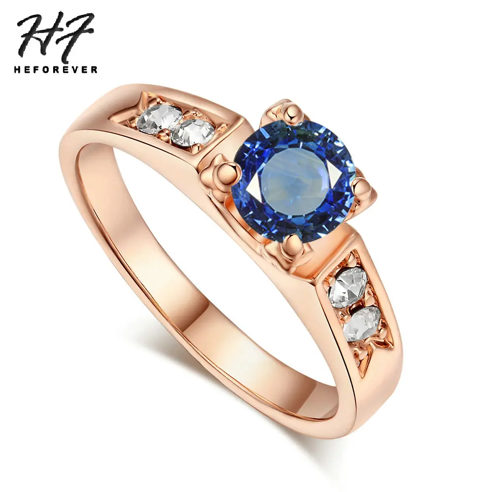 rose gold blue 6 предметов, Классические обручальные кольца с кубическим цирконием для женщин, розовое золото, стразы, кольцо для влюбленных R051 - Цвет основного камня: rose gold blue