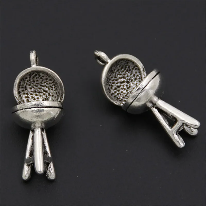 10 шт цинковый сплав Стильный гриль для барбекю подвески серебряный цвет 3D