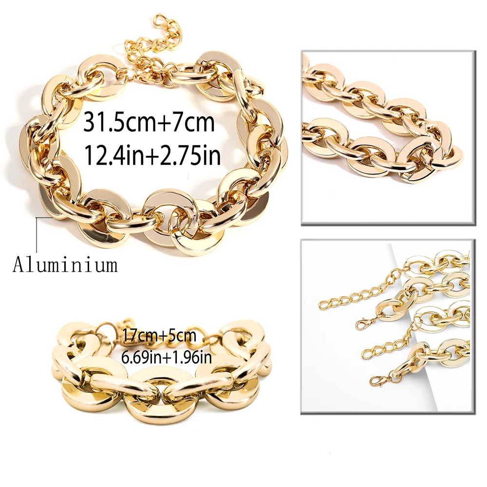 

IngeSight.Z Vintage Miami Cuban Thick Choker Necklaces Collar Punk Gold Color Chunky Necklace Bracelet Set for Women Jewelry