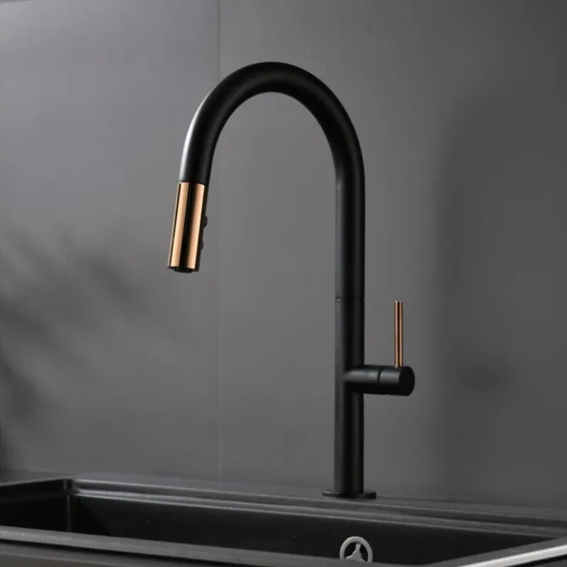 black and rose gold Новое поступление, выдвижной кухонный кран, розовое золото и белый, смеситель для раковины, кран с вращением на 360 градусов, кухонный смеситель, кухонный кран - Цвет: black and rose gold