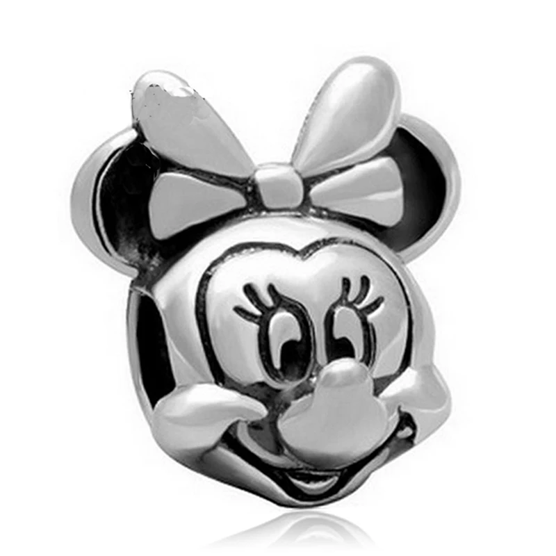 Minnie Европейский Серебряный браслет в виде единорога Микки Минни Дональда Дака из бисера, очаровательный браслет Pandora, ювелирные изделия для женщин - Цвет: Minnie