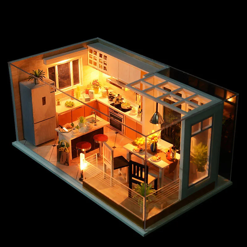 Современные кухни ручной работы миниатюрная мебель для кукольного дома Diy кукольный домик Миниатюрный деревянный кукольный домик игрушки для детей