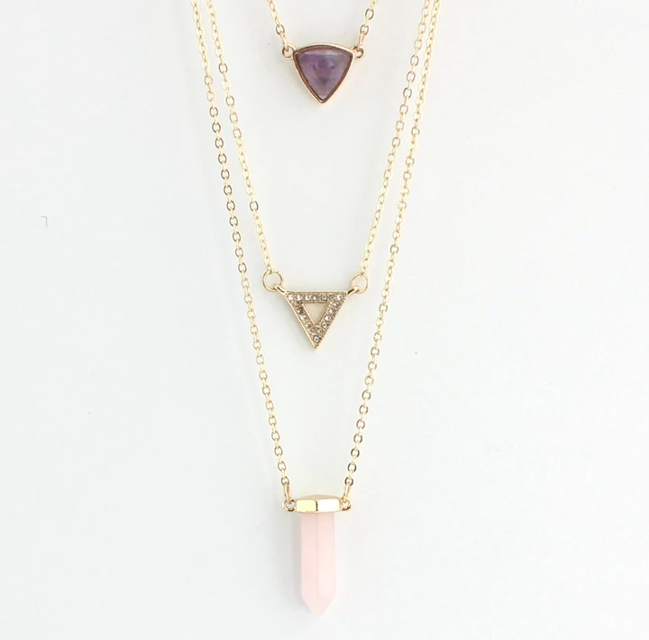 Новинка 2016 многослойное ожерелье из натурального розового камня с карандашом