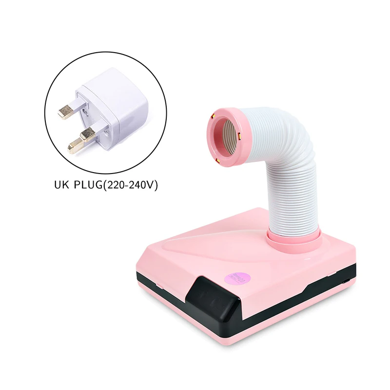 Pink UK plug 60 Вт сильная Мощность ногтей всасыватель, пылесборник для ногтей пылесборник пылесос лак для ногтей художественный салон, маникюр, машинка для маникюра, 100-240V - Цвет: Pink UK plug