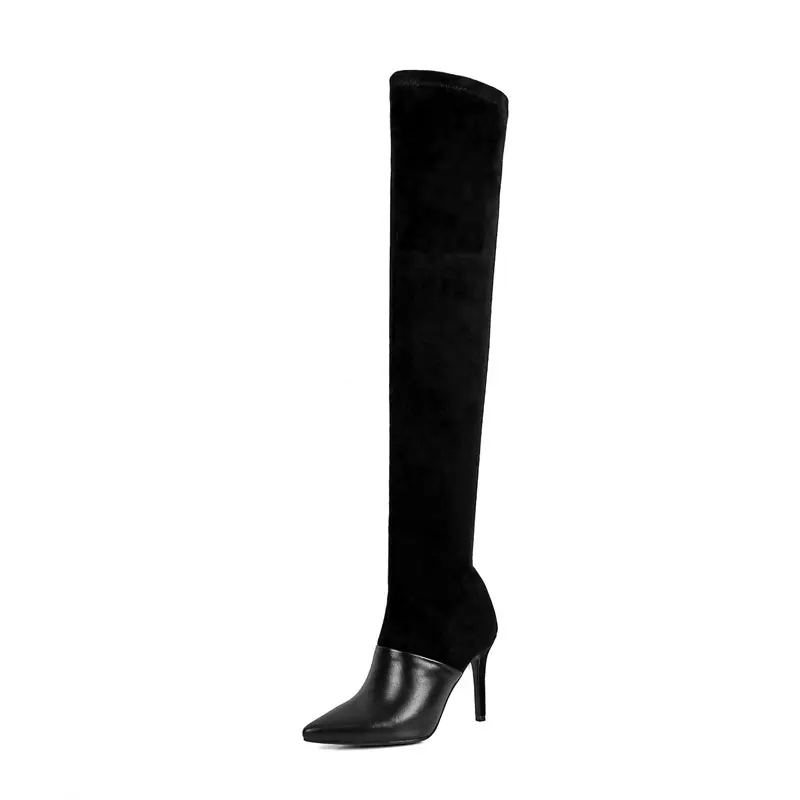 Fanyuan/Новинка; сезон осень-зима; Botas; Высокие Сапоги выше колена; женские сапоги на высоком каблуке; Femininas mujer; замшевые сапоги на молнии для похудения