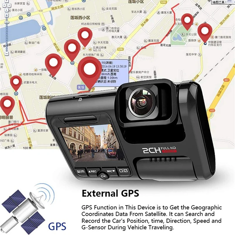 JUEFAN двойной видеорегистратор WiFi gps 1080P передний и задний Автомобильный регистратор с 2," ЖК-дисплеем 170 ° Широкий угол ночного видения