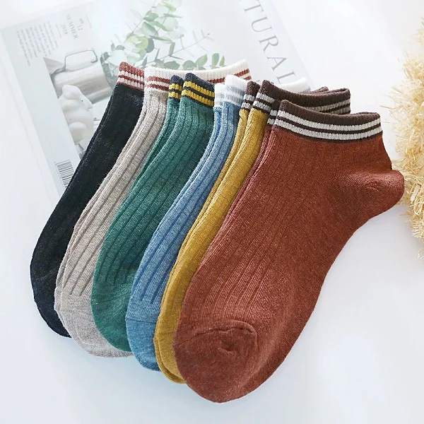 6 Colors Socks Harajuku женские короткие носки летние новые винтажные Лоскутные Полосатые короткие носки для девочек женские простые хлопковые носки 6 пар - Цвет: 6 Colors Socks