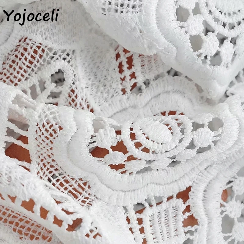 Yojoceli белое с кружевами связанными крючком открытые женские блузки рубашки
