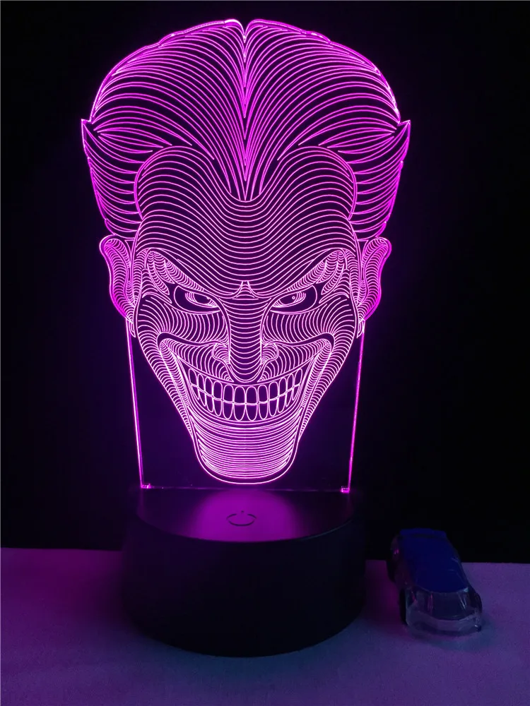 USB светодиодный 3D многоцветный настольная лампа модный фильм Джокер в форме украшения для домашней вечеринки осветительный кабель для мальчика подарок спальня ночные светильники