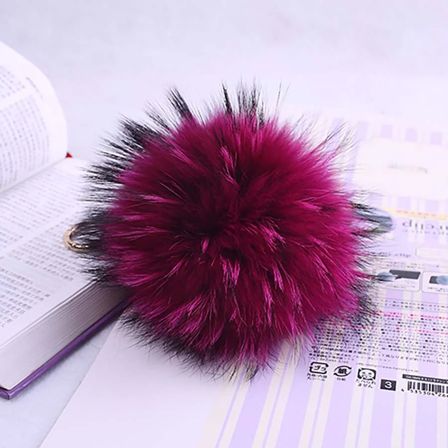 Fuchsia Популярные енота натуральный мех помпон пушистые брелоки ключи цепи для женщин сумки брелок-помпон - Цвет: Fuchsia