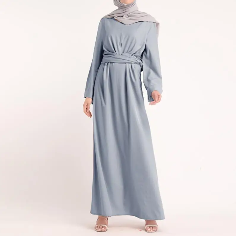 Gray dress Бандаж кафтан абайя Турция мусульманское платье Хиджаб Арабский цзилбаб Caftan Elbise мусульманская одежда Абая для женщин Рамадан платье из Дубая - Цвет: Gray dress