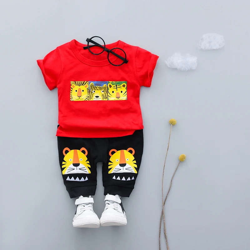 Boys Clothes 2018 New Summer 0-3y Fashion Style Infant bebe Clothing Cotton Tiger Print 18019 Good Quality Set |