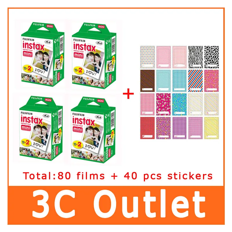 Fujifilm Instax Мини пленка 80 листов + 40 шт. декоративная наклейка для камеры Mini 9 8 7 S 25 50 90