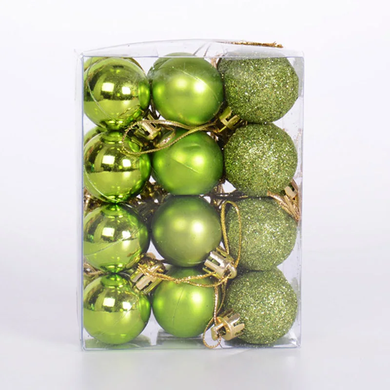 green Square box 24 шт. 30 мм Мини рождественские мячики елочные шары пластиковые елочные подвесные украшения для вечерние - Цвет: green Square box