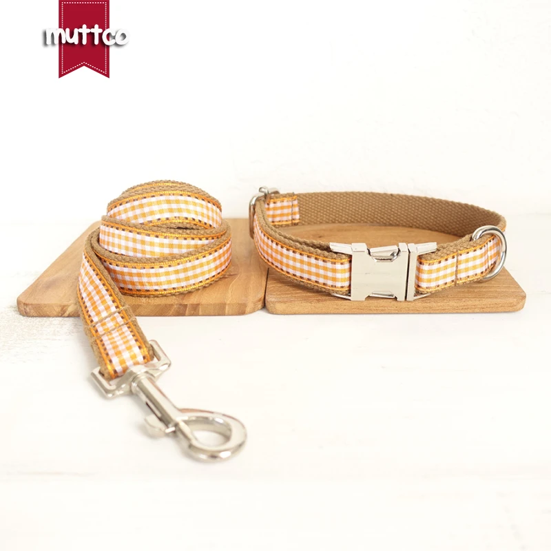 

MUTTCO retailing self-designed England style dog accessory THE BROWN PLAID colorful dog collars and leashes set 5 sizes UDC013