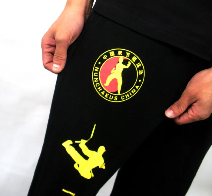 Kung fu nunchakus тренировочные брюки Брюс Ли Дракон ушу Боевые искусства брюки перфорированная Форма одежда для мужчин ребенок взрослый