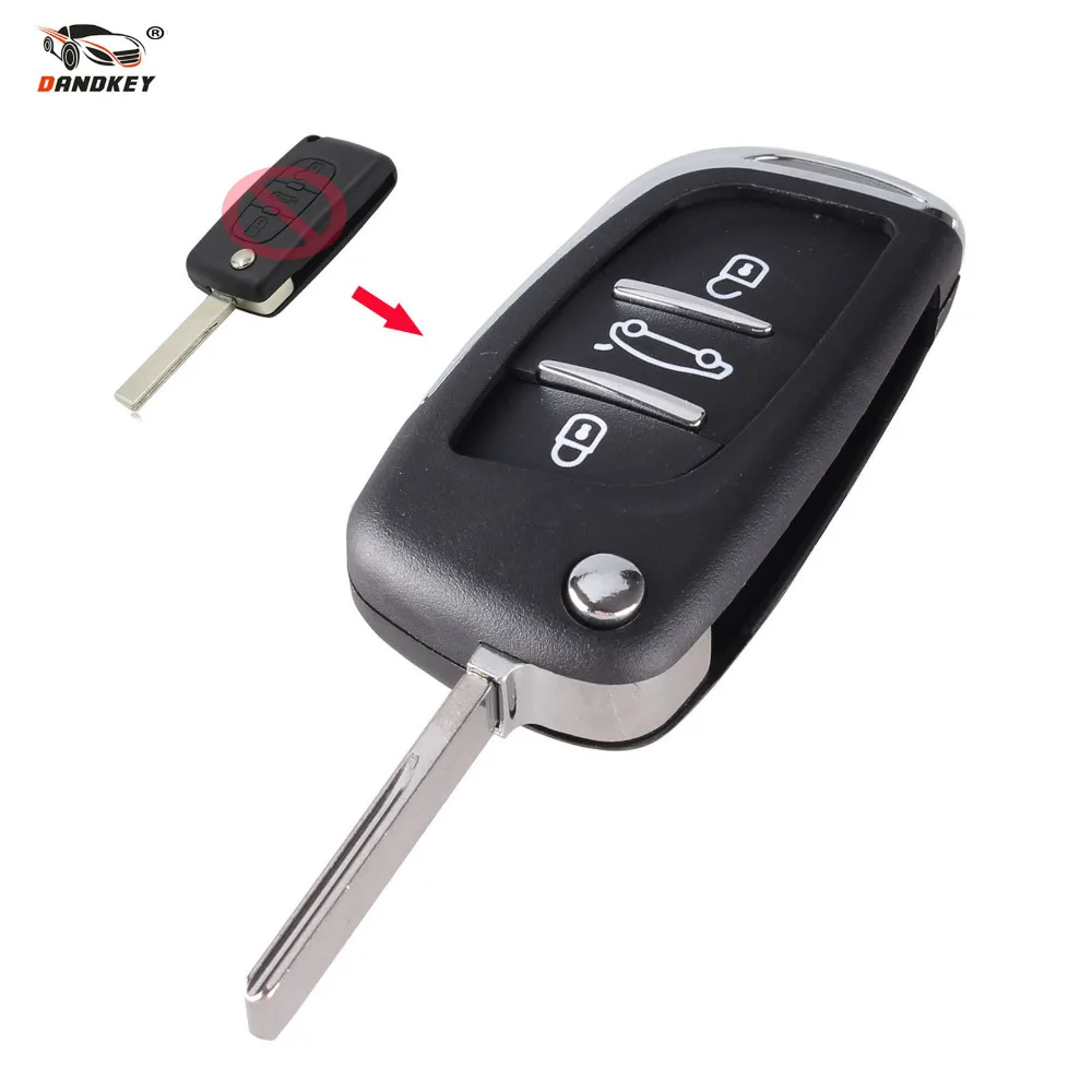 Dandkey флип Ключи Обложка для Peugeot 406 407 408 308 307 107 207 партнер 3 Кнопка FOB случае Символ
