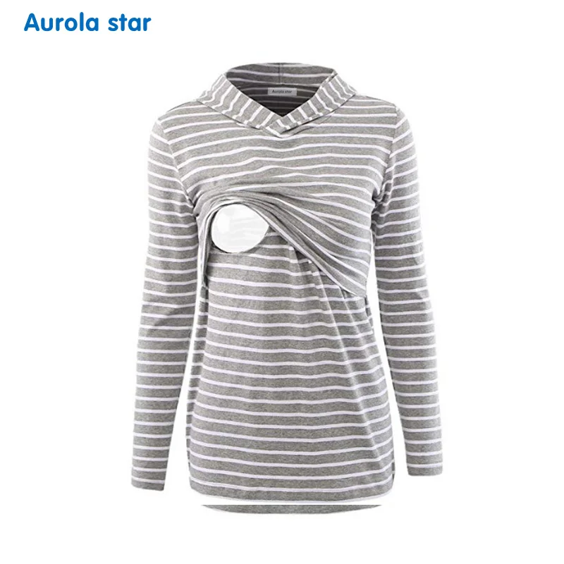 Худи для кормления блузка в полоску беременных одежда грудного вскармливания