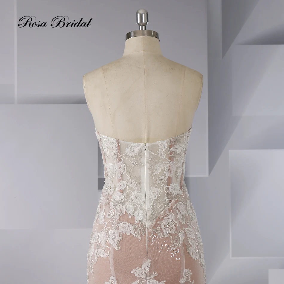 Rosabridal Mermaid wedding dress 2018 Vestido de novia wholesale strapless boning bodice appliques over gray tulle with tail | Свадьбы и