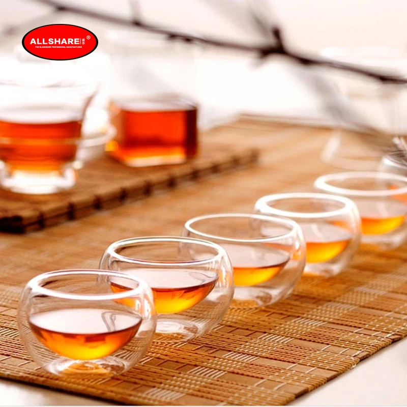 Free shipping heat resistant set of 6pcs high quality manmade tea cup double wall teapot 400057 | Дом и сад