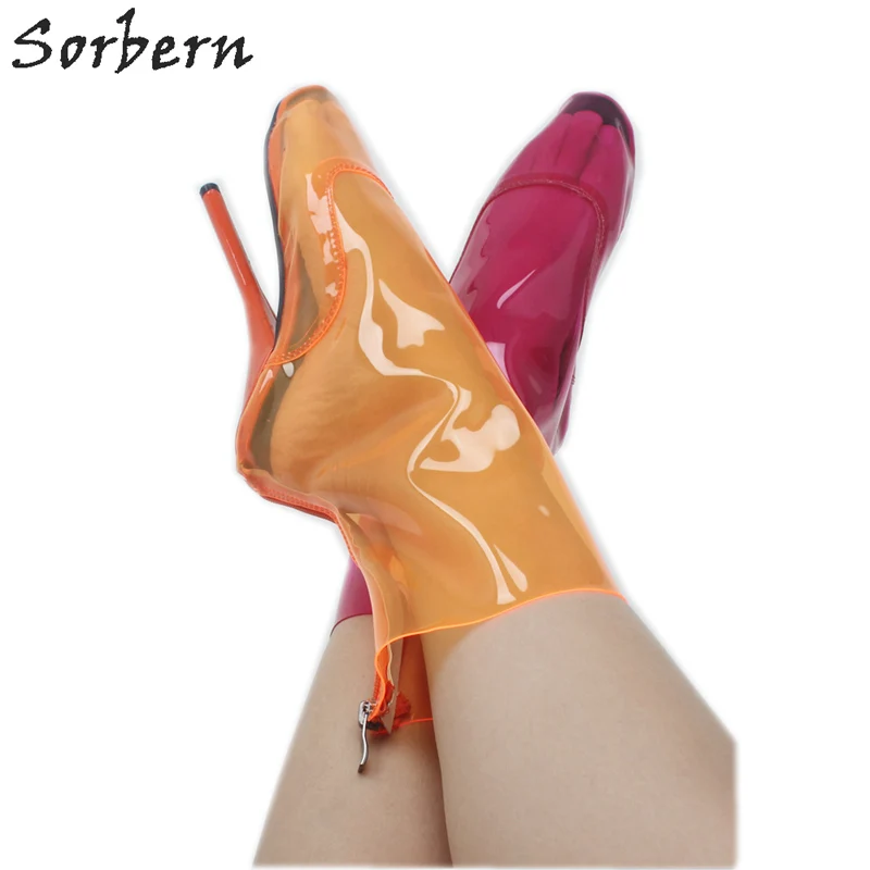 

Sorbern Purple Clear PVC Sexy Ballet Heel Women Boots Sexy Fetish High Heels Boots For Ladies Custom Leg Size Shoes Lady 18cm