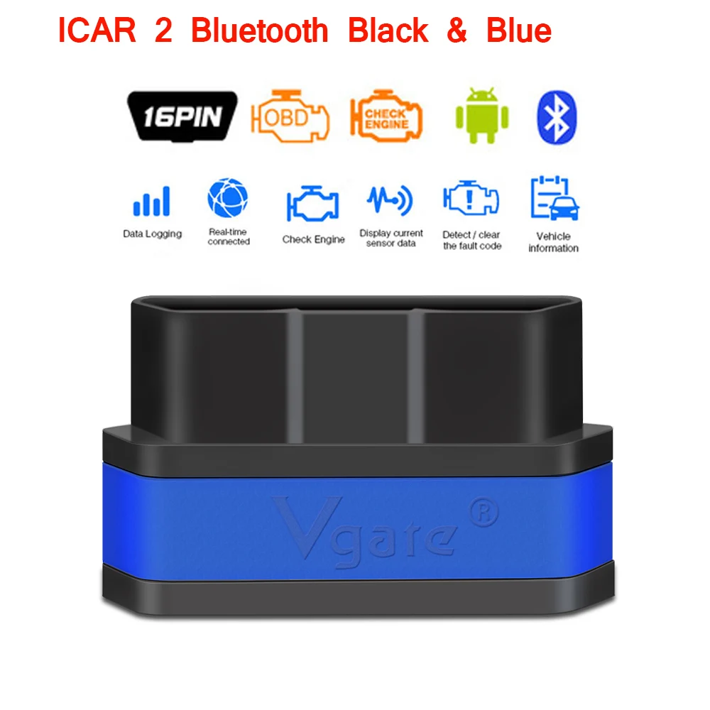 Vgate icar2 Bluetooth/Wifi OBD2 диагностический инструмент ELM327 Bluetooth/wifi OBD 2 сканер Мини ELM327 для android/PC/IOS считыватель кодов - Цвет: Icar2 BT blue