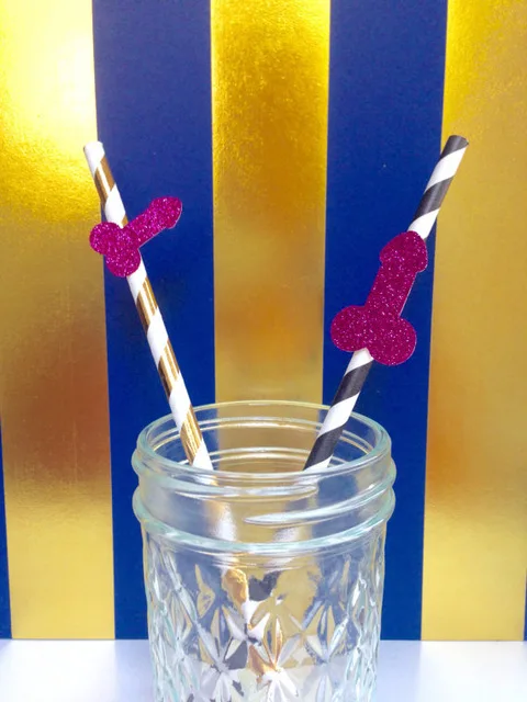 Блестящая золотая фольга для пениса бумажные питьевые соломки дней рождения