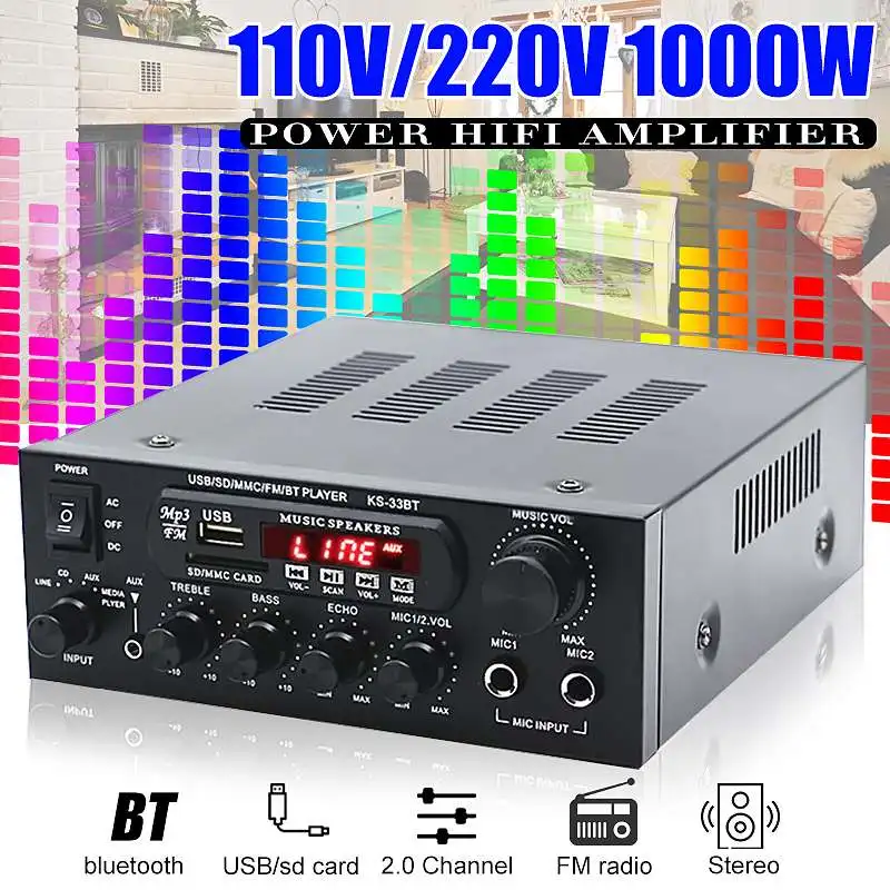 1000 Вт домашние усилители аудио Hifi бас аудио усилитель мощности домашний кинотеатр усилитель для сабвуферных динамиков