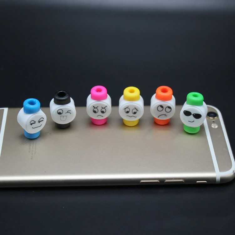 10 шт./лот, милое лицо, USB, зарядный кабель, протектор, яркие наушники, USB кабель для передачи данных, чехол для iPhone, samsung, htc
