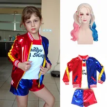 Kids Girls Cosplay Harleen Quinzel Costumes Monster T-shirts Joker Jacket Wig Baseball Bat