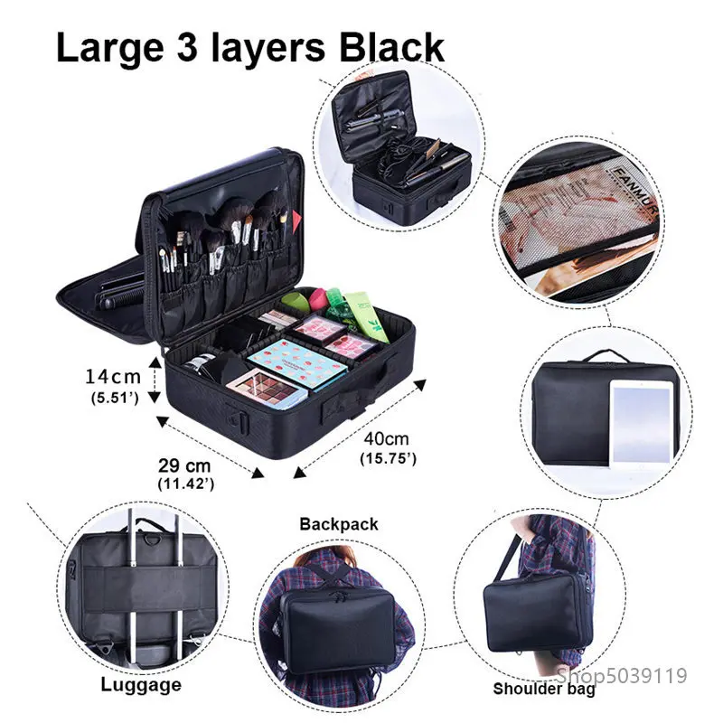 Large 3 layers Black Органайзер для макияжа чехол для костюма s Многоэтажный большой профессиональный косметический чехол для косметики чехол для макияжа чехол для костюма макияж - Цвет: Large 3 layers Black