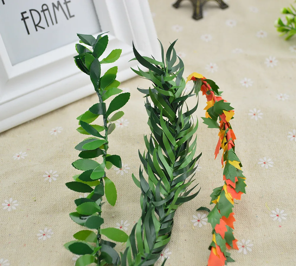 

200CM/lot Silk Green leaf fake plastic Iron rattan christmas wreath decor for home wedding diy garland gifts artificial flowers