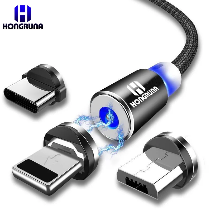 Магнитный зарядный кабель Micro USB Тип C светящийся 2A Быстрая зарядка USBC/Type для iPhone