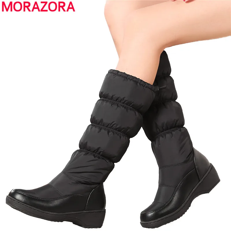 Женские зимние сапоги MORAZORA теплые однотонные до колена на платформе большие