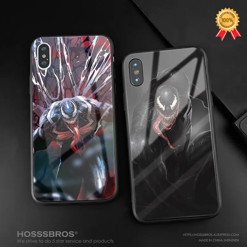 Venom Marvel роскошный гладкий Чехол для телефона, стеклянный Мягкий силиконовый чехол для iPhone 6 6s 7 8 Plus X XR XS 11 Pro max