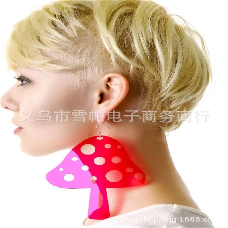 Розовые массивные серьги модные ювелирные изделия милые в виде грибов и растений