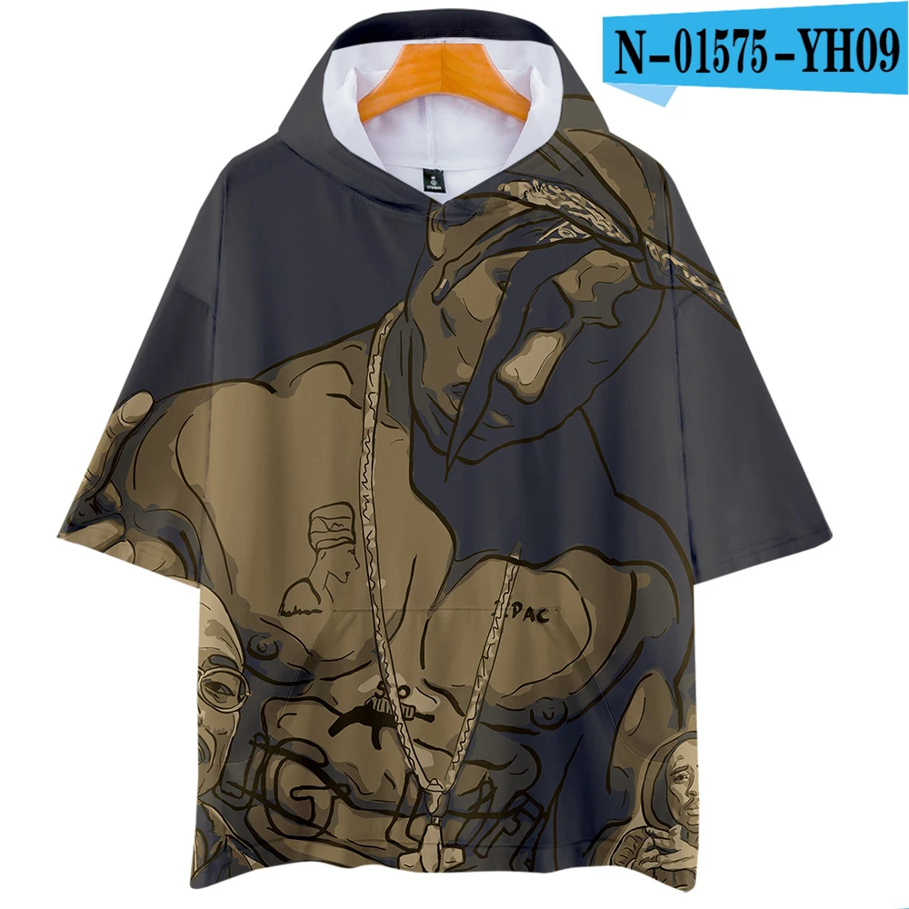 N01575 LUCKYFRIDAY 2Pac Rapper мужские футболки 3D Повседневная летняя модная футболка с коротким рукавом и капюшоном Harajuku уличная одежда в стиле хип-хоп - Цвет: N01575