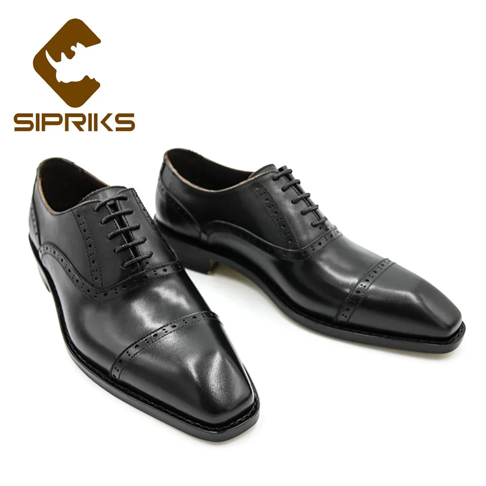 

Sipriks Luxury Handmade Goodyear Welted Dress Shoes Boss Mens Business Office Oxfords Retro Classic Cap Toe Gents Suit Social 45