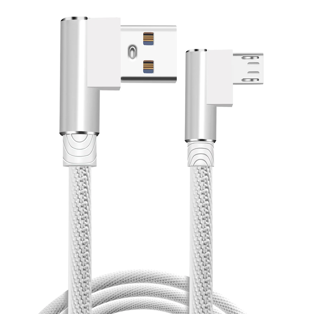 White Олаф Micro USB кабель 2A быстрое зарядное устройство USB шнур 90 градусов локоть нейлон плетеный кабель для передачи данных для samsung Xiaomi LG Android Microusb - Цвет: White