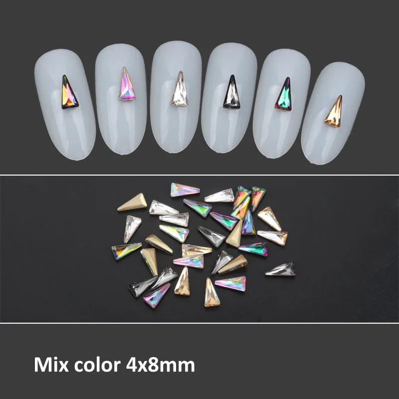 Colorful Glass Rainbow Color Nail Art Rhinestone Sharp Triangles shape 4x8mm 30pcs/100Pcs For 3D Decoration Free shipping | Дом и сад