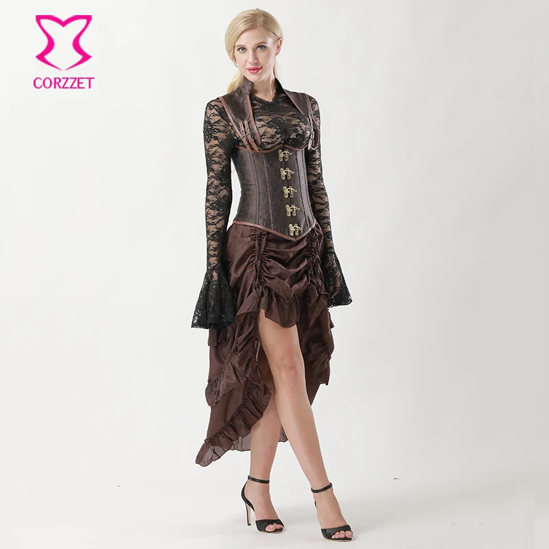 6XL коричневый парчовый пикантный корсет без чашек корсеты под грудью в стиле