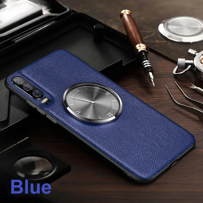 Blue Чехол для huawei P30 P30 Pro из натуральной кожи с зернистой текстурой личи, металлический чехол для часов для huawei P20 20Pro mate 20 Pro Fundas - Цвет: Blue