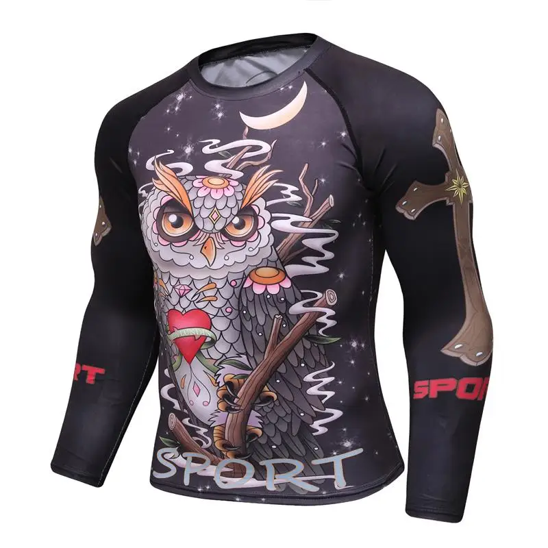 Мужская компрессионная рубашка Rashguard с длинным рукавом и 3D принтом Jiu Jitsu футболки