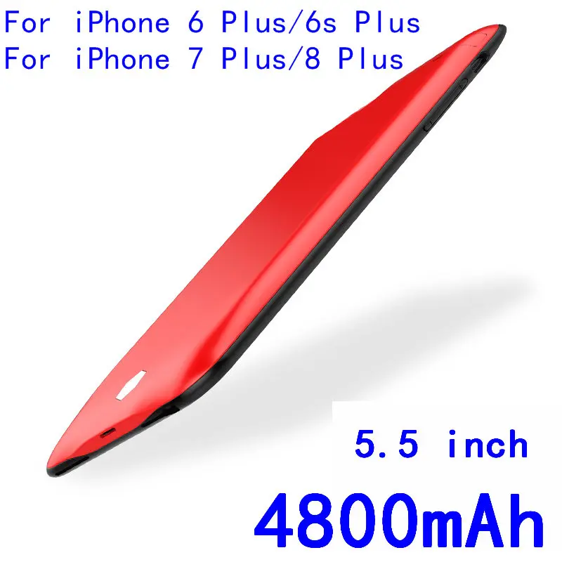 I6P-4800-Red Для iPhone 8, 7, 6 6s плюс Батарея Чехол 3800/4800/5000/7500 мА/ч, Мощность банк Батарея Зарядное устройство чехол для iPhone 6 6s 7 8 чехол-накладка из термополиуретана с подставкой Чехол - Цвет: I6P-4800-Red