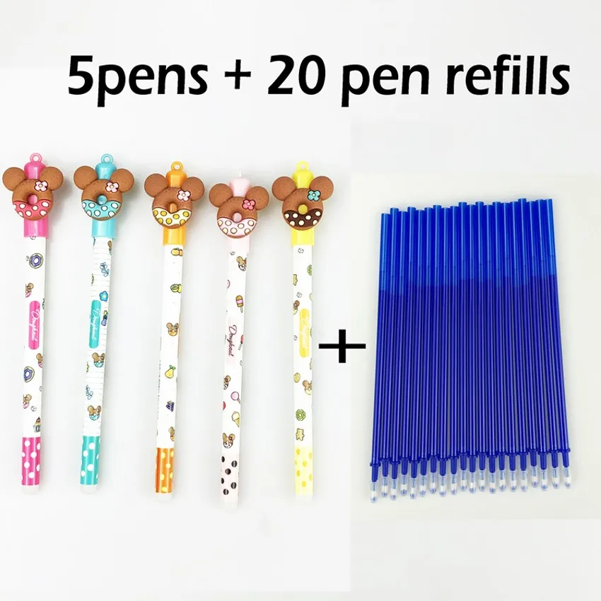 5 pens 20 refills Стираемая ручка 25 шт./компл. стильная футболка с изображением персонажей видеоигр синие чернила Волшебная шариковая ручка записи школьной канцелярии канцелярские 0,5 мм - Цвет: 5 pens 20 refills